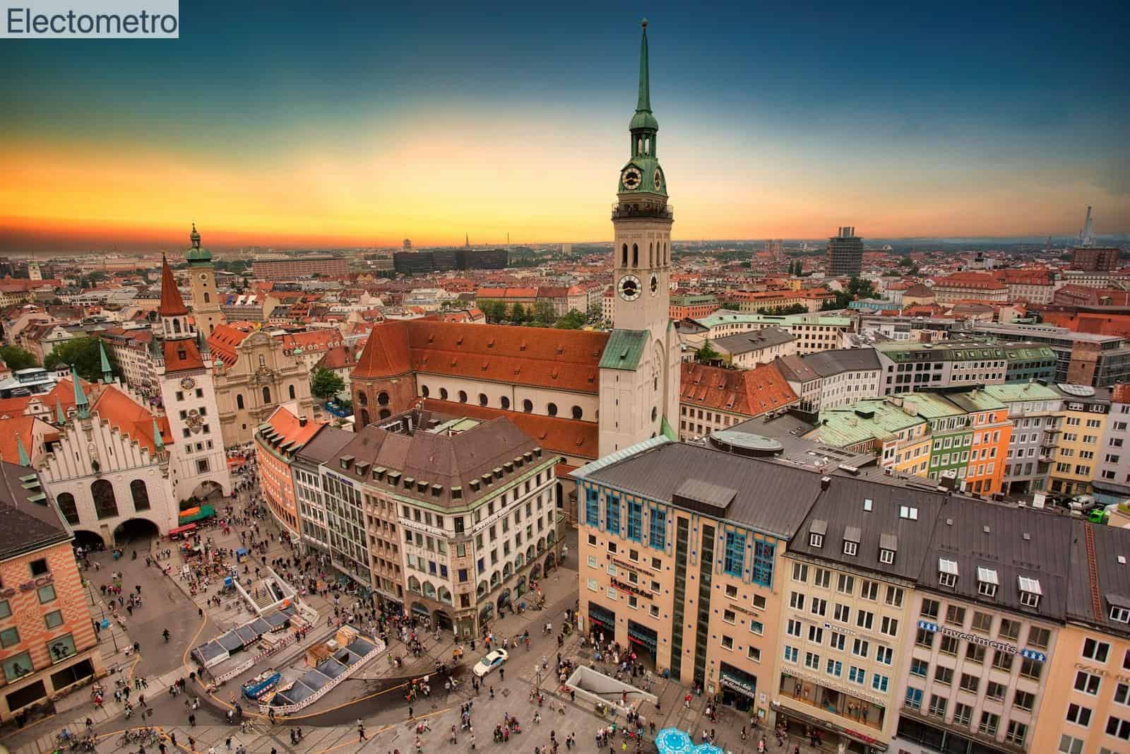 aerial view of city buildings during sunset
